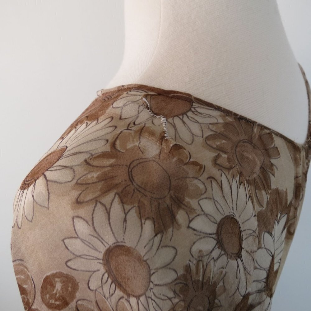 Vintage 1960s Women's Brown Daisy Floral Chiffon Fit & Flare Dress - Picture 11 of 11